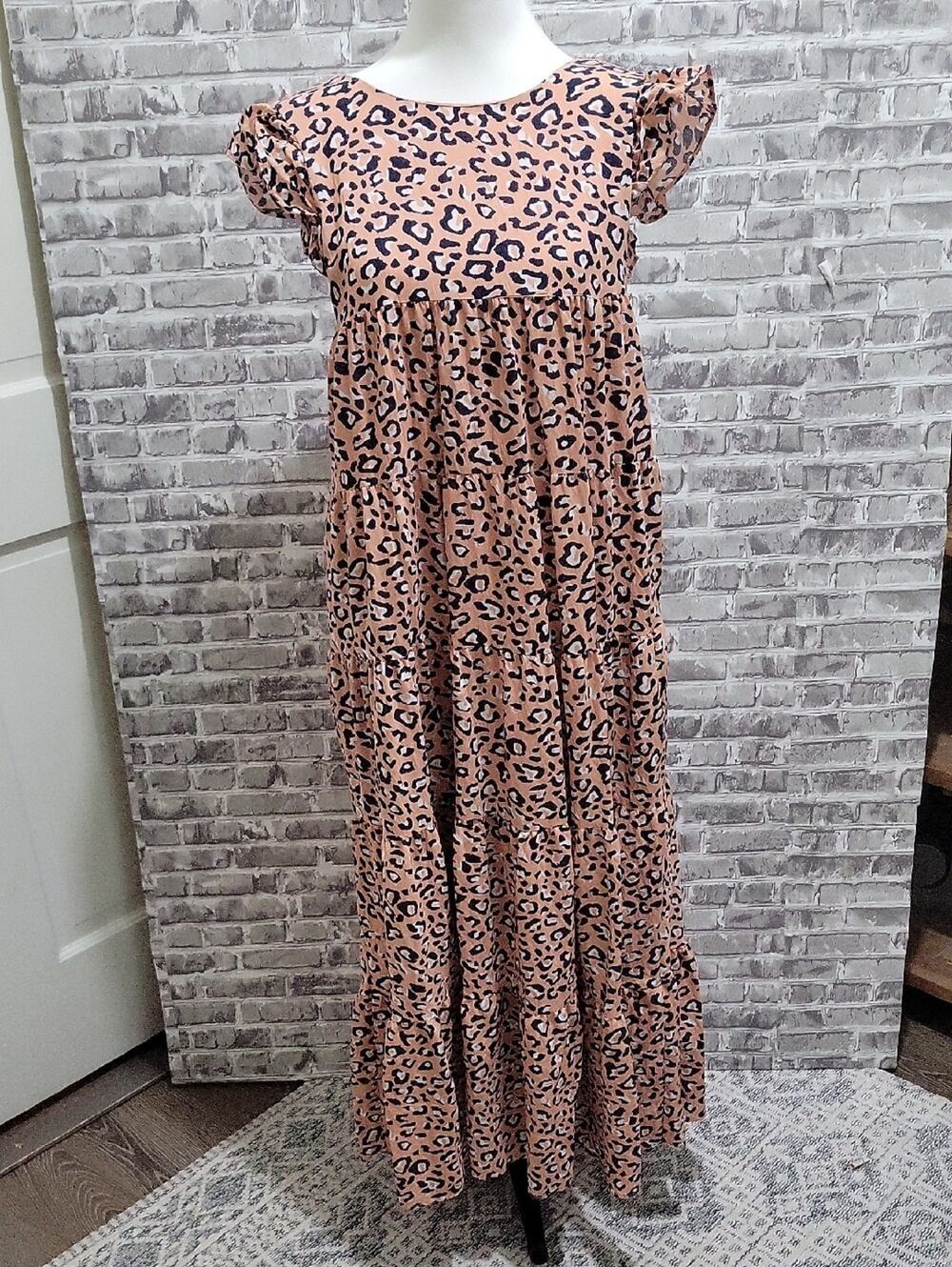 Free The Roses Womens Sz S| Leopard Print | Tiered Maxi Dress